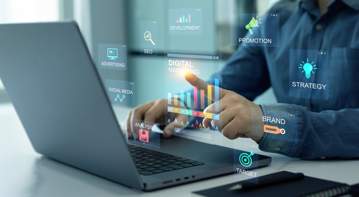 Digital advertising channels — search and social campaigns tracked on screen
